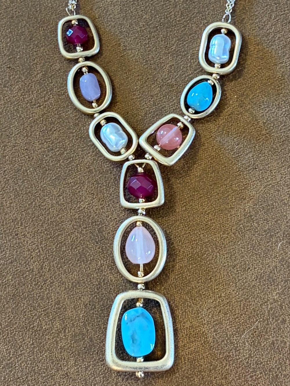 Style & Co multi colored pendants in abstract gold frames lariat necklace NWT